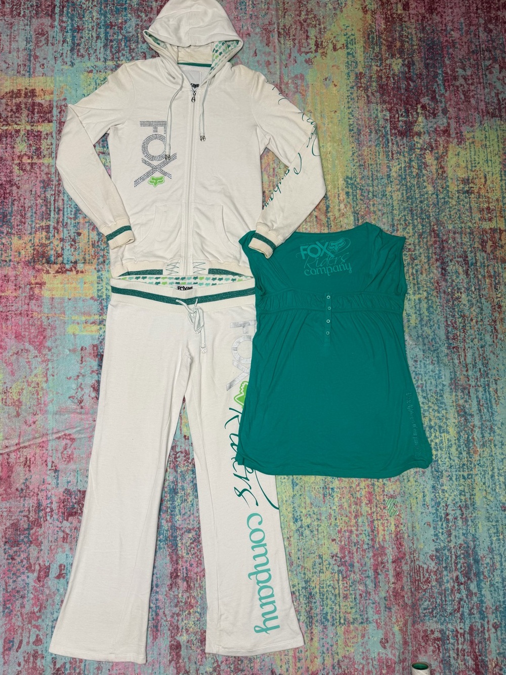 Fox White Hoodie with Teal and Lime Accent